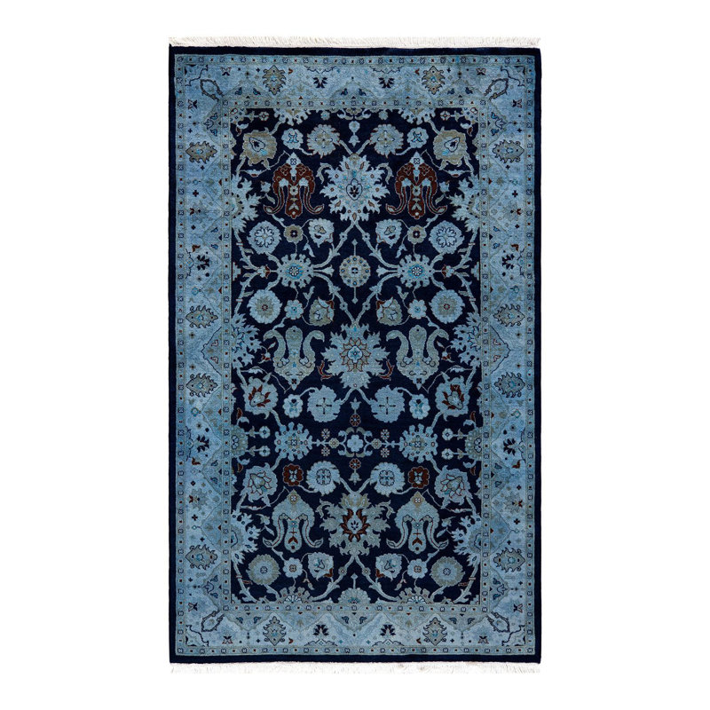 Tapis bleu noué à la main de conception unique Holsworth - bleu