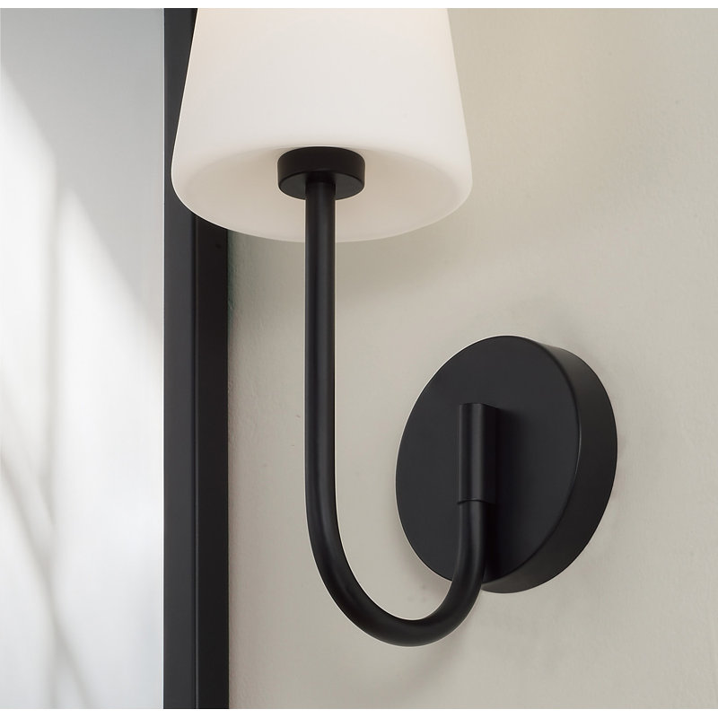 Matte Black Sconce with Soft White Glass Shade