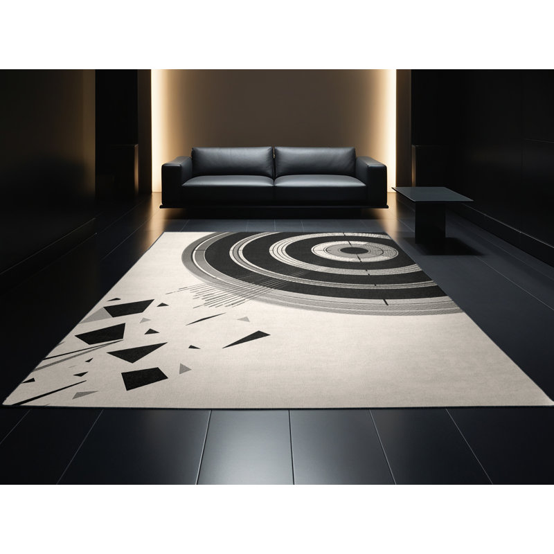 Tapis géométrique moderne gris et noir lavable à la machine Auburndale, 2 x 3