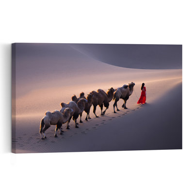 " Red Dress Desert Journey Peaceful Serene Tranquil Horse Landscape Sunset Wall Art Print " Print