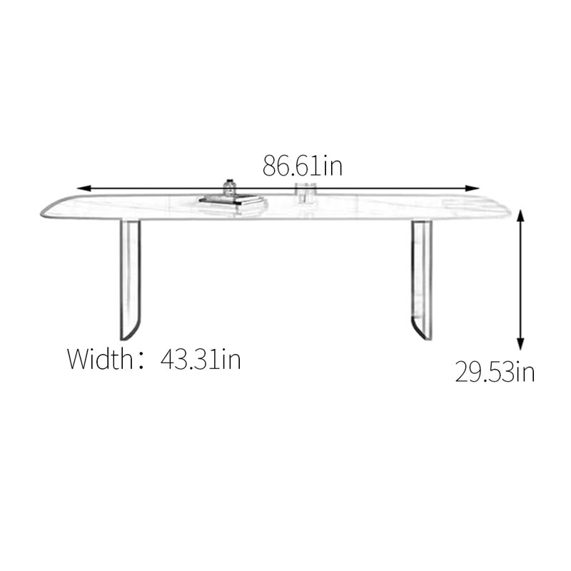 Table en pierre frittée légère de luxe supérieure, H 29,53 po x L 86,61 po x l 43,31 po, Gris