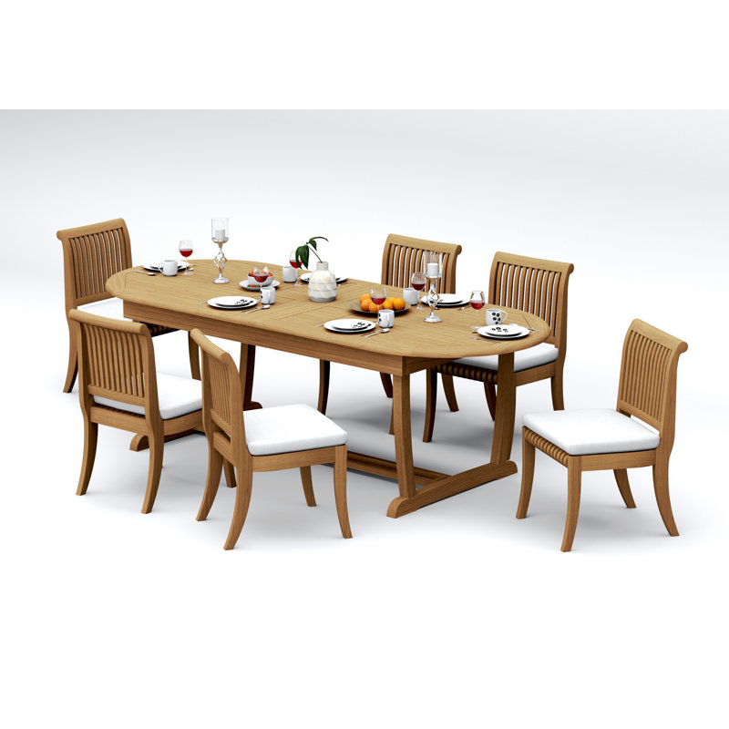 9 Pcs Grade-A Teak Wood Dining Set: 94" Mas Oval Trestle Leg Table And 8 Giva Armless Chairs #11GV2300, 6
