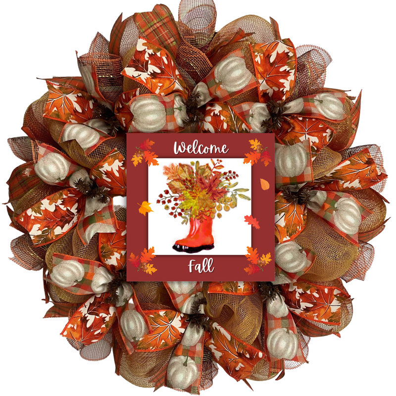 Couronne de bienvenue Welcome avec botte de pluie florale