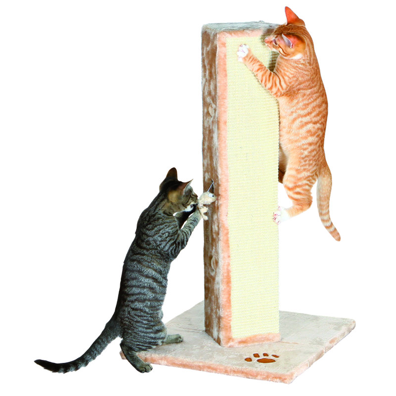 Beige Sisal and Plush Cat Scratching Post with Peek-a-Boo Toys