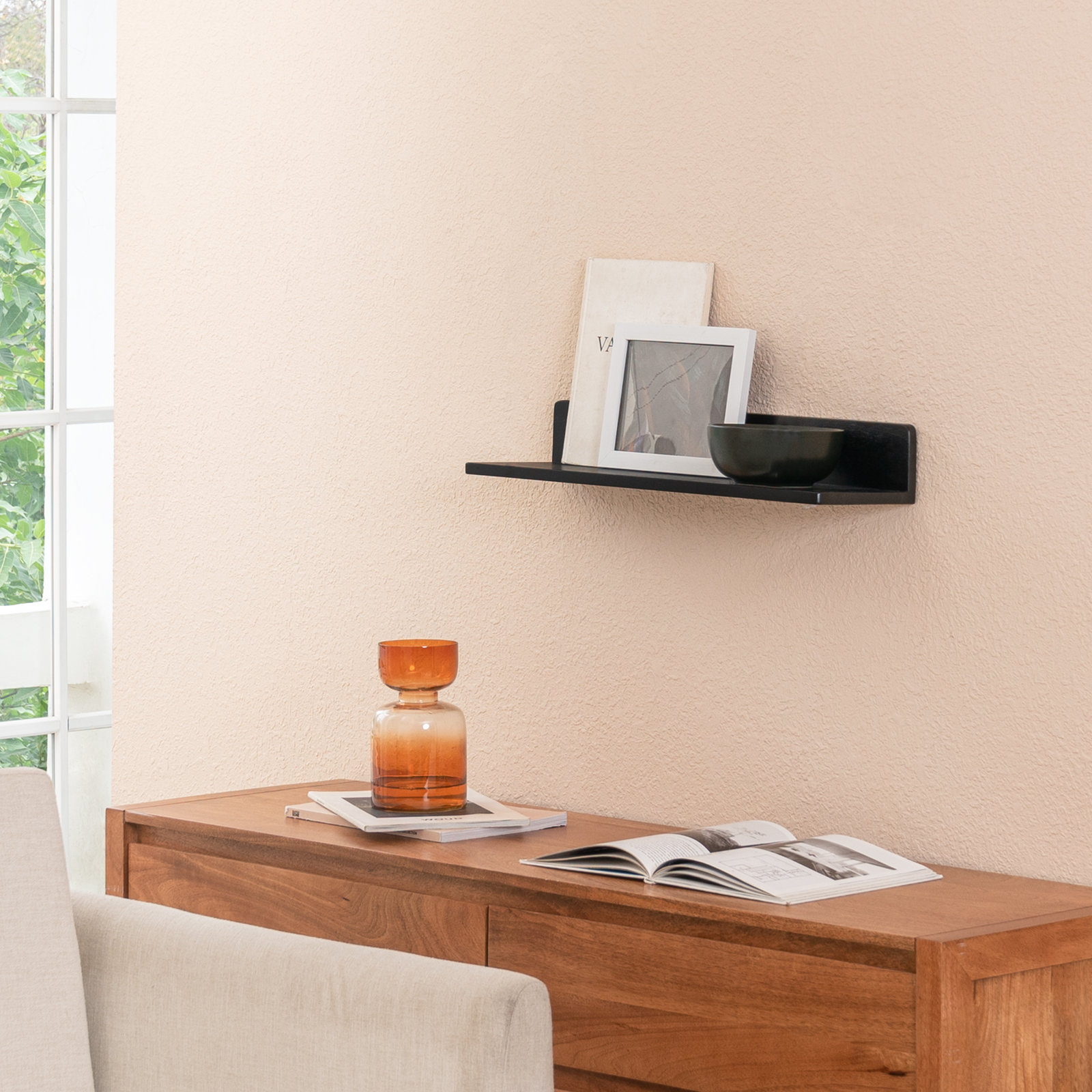 Dezerea Floating Shelf, 3.5'' H X 24'' W X 6.75'' D, Black