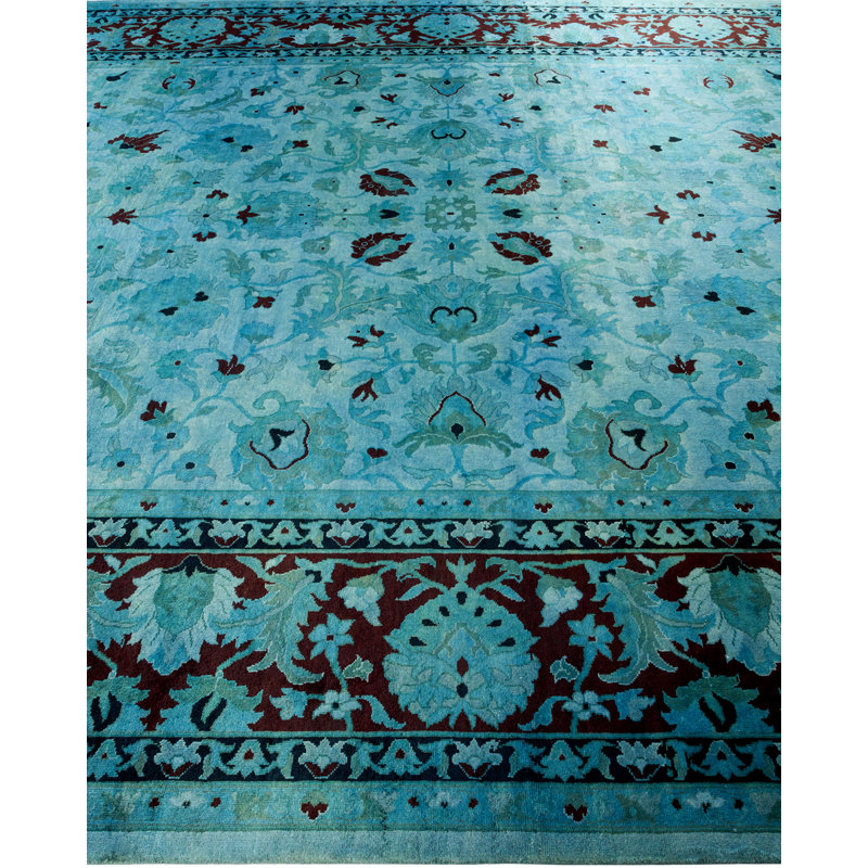 Tapis bleu clair en laine noué à la main Haydon 9 pi 3 po x 12 pi 5 po