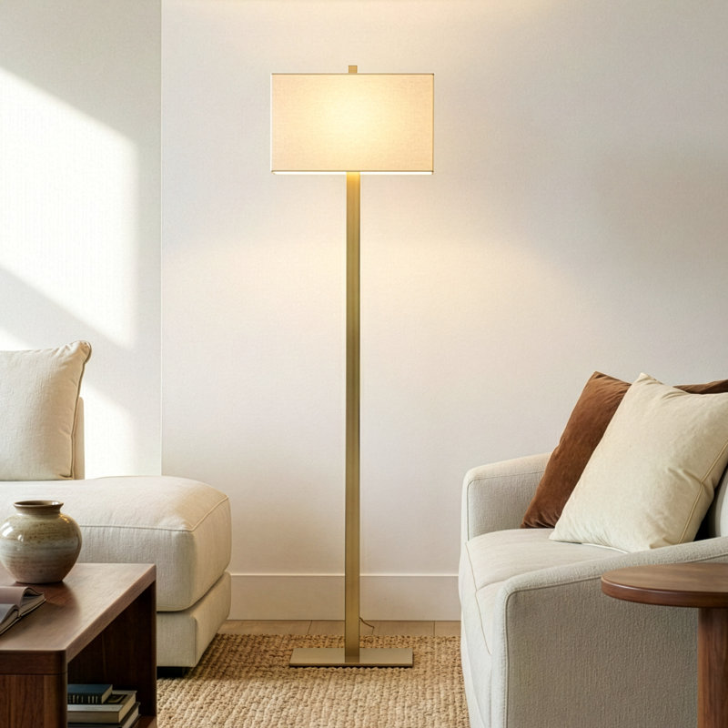 Lampe sur pied à DEL 1 lumière Mid-Century écoénergétique avec abat-jour en tissu 60 po Stella
