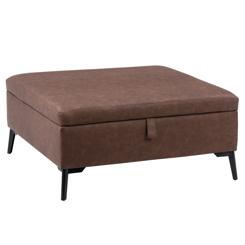 Mychel Upholstered Ottoman, Brown Faux Suede