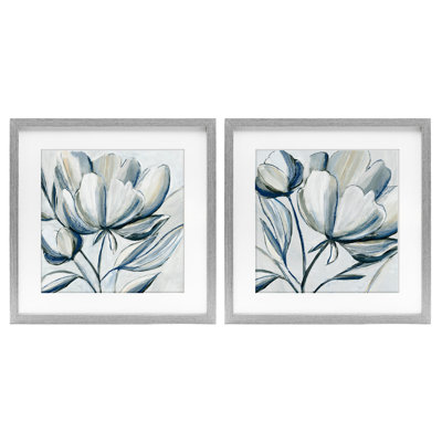 Ensemble de 2 tulipes grises brossées, impression sous verre, par Hannah Dawson
