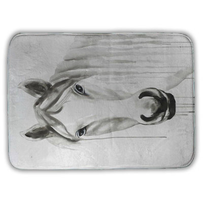 Solitary white horse Bath Mat with Non-Slip Backing - Quick Dry Memory Foam Bathroom Rug - Absorbent - Modern Plush Spa-Style - Machine Washable