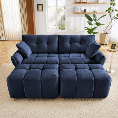 Ensemble de canapé 2 places avec 2 repose-pieds et coussins décoratifs en chenille moelleuse idéale pour un salon ou un dortoir