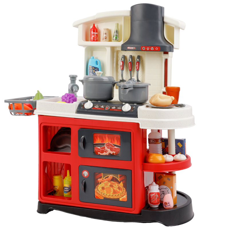Rounded Edges Kitchen Toddler Pretend Play Toy Kitchen Set With Faucet Water Spray