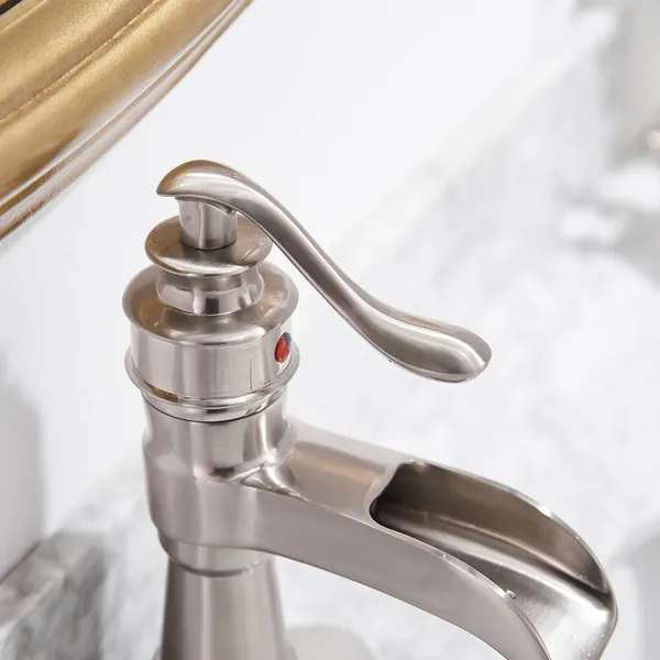 Waterfall Single Hole Single-Handle Low-Arc Bathroom Faucet With Pop-up Drain Assembly in Brushed Nickel, Brushed Nickel