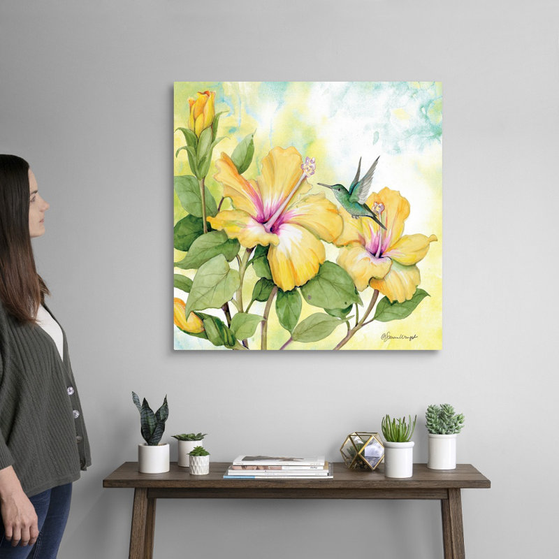 Hibiscus, art mural sur toile, Toile tendue, H 36 po x l 36 po x P 1,25 po