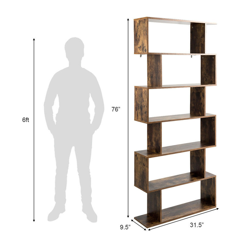 76"H X 31.5"W 6 Tier  Albin Geometric Bookcase, Brown