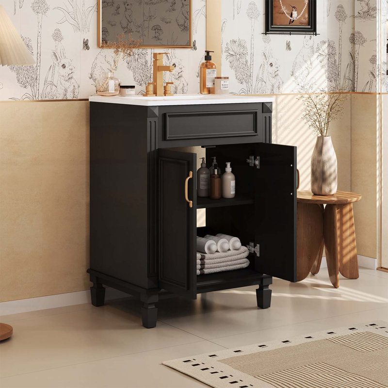 Meuble-lavabo moderne 24 po avec lavabo supérieur, Noir