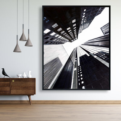 Low-angle City View Canvas Art | Contemporary Gray Frame