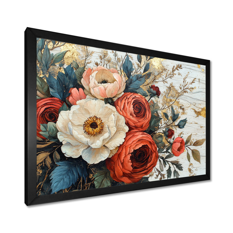 Courtright - Floral Large Wall Art, Single Picture Framed, Black, 12" H x 20" W