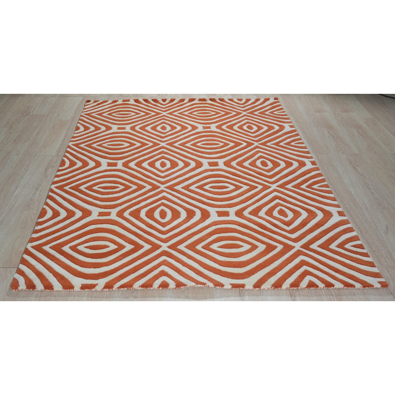 Hand Tufted Wool Geometric Area Rug, Rectangle 8'9" x 11'9", Orange