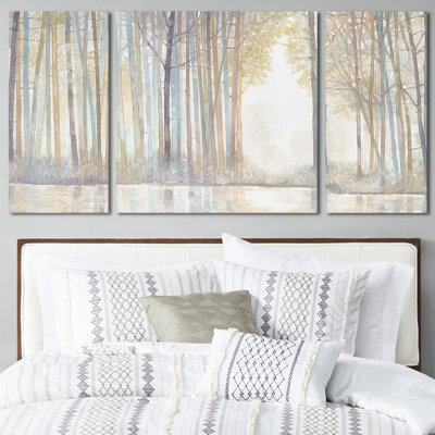 3 Canvas - Forest With Calm Colors And Hanging Elements Art Theme Neutral Tones Hangers