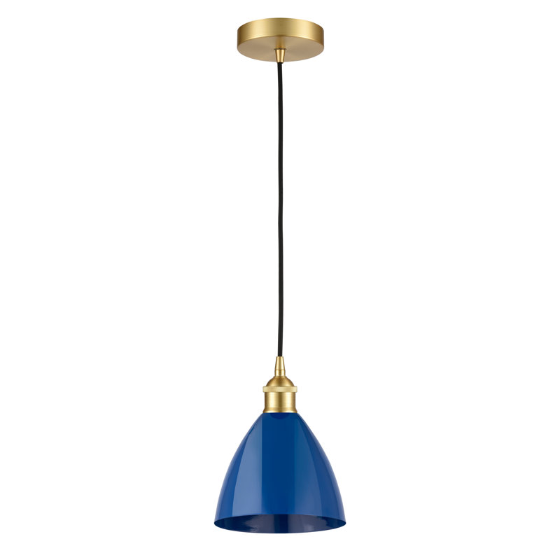 Luminaire suspendu simple à 1 lumière Schiavone, Bleu, Or satiné