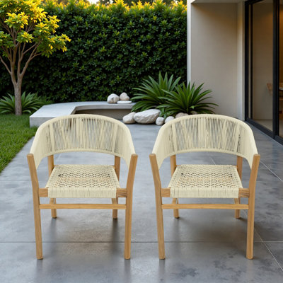 2 Set Outdoor Accent Chairs With Rope-woven Design, Curved Backrest And Wrap-around Armrests