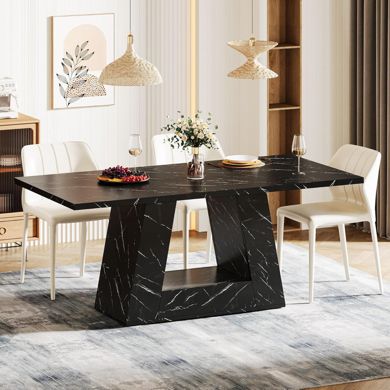 Table de salle à manger 63 "pour 4 avec base robuste, Black