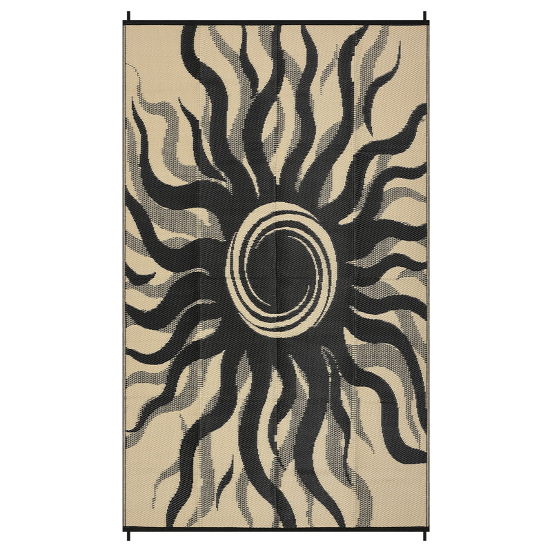 Modern Reversible Abstract Outdoor Area Rug - Stain Resistant, UV Resistant, Washable , Waterproof, Rectangle 9' x 12', Black