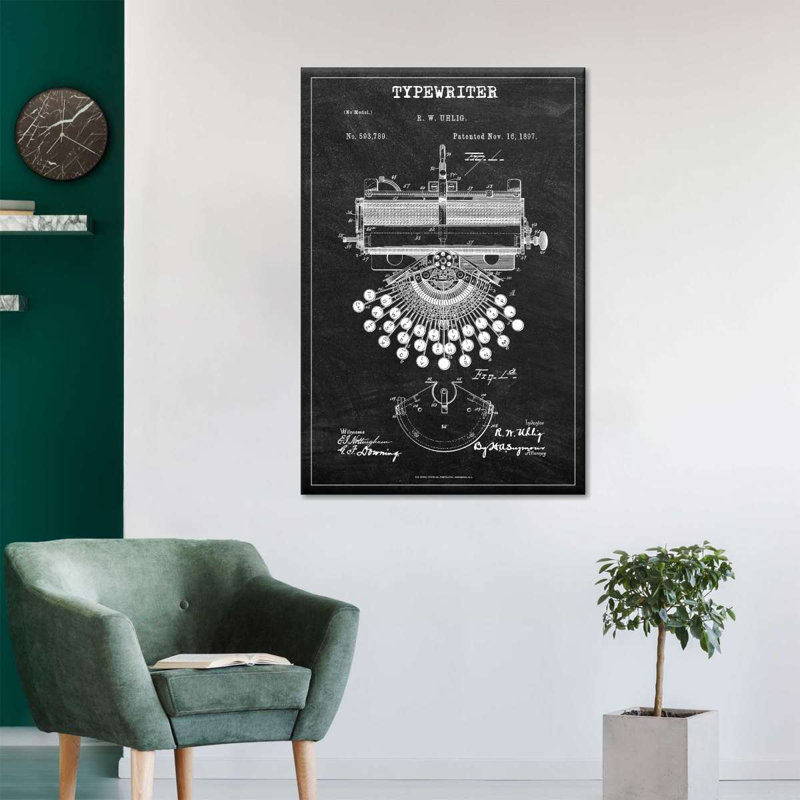 Impression sur toile de machine à écrire BW, H 48 po x l 32 po x P 1,25 po
