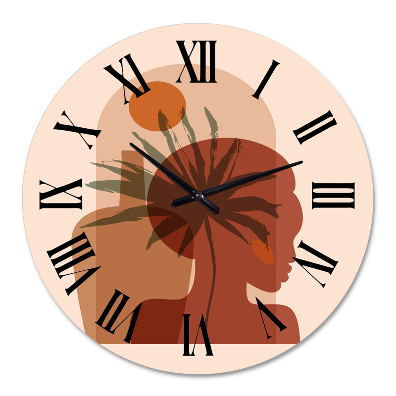 Abstrait feuille de palmier tropical et jolie fille - horloge murale moderne, Surdimensionné
