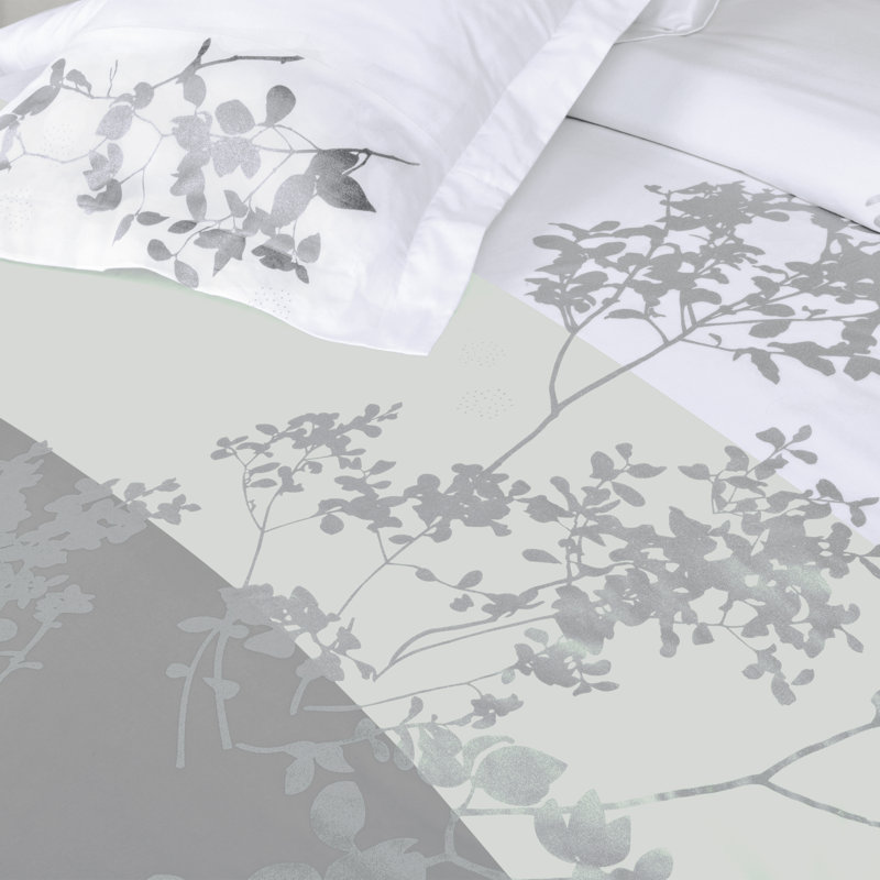 King/California King White Gray Cotton Floral Duvet Cover Set