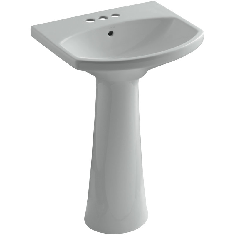 Cimarron 26.81" Vitreous China U-Shape Pedestal Bathroom Sink with Overflow, Ice Gray, 4'' Centers