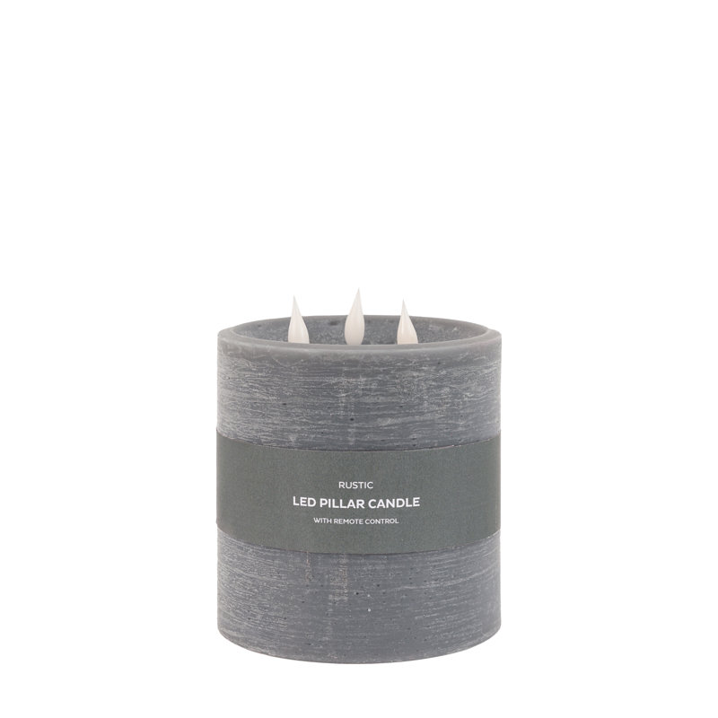 Unscented Flameless Pillar Candle with Plastic Holder, Dark Grey