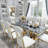 Rayni Rectangular Faux Marble Top with Stainless Steel Base Dining Table-973394804-973394805