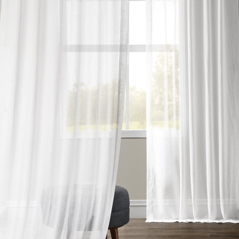 Larsa Linen Blend Sheer Curtain Single Panel, White Orchid, 50" W x 96" L