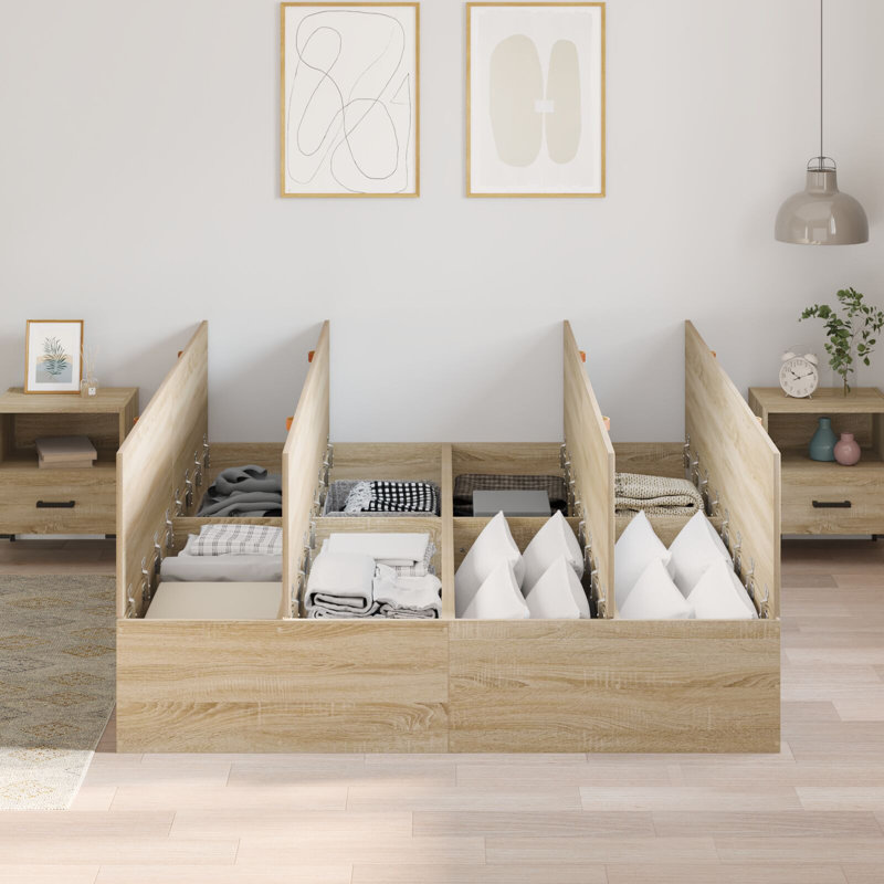 Storage Bed Frame, Sonoma Oak, 150 x 200 cm