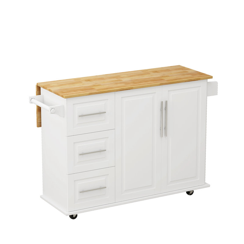 Kitchen Island Cart With 2 Door Cabinet And Three Drawers,43.31 Inch Width With Spice Rack,Towel Rack (White)