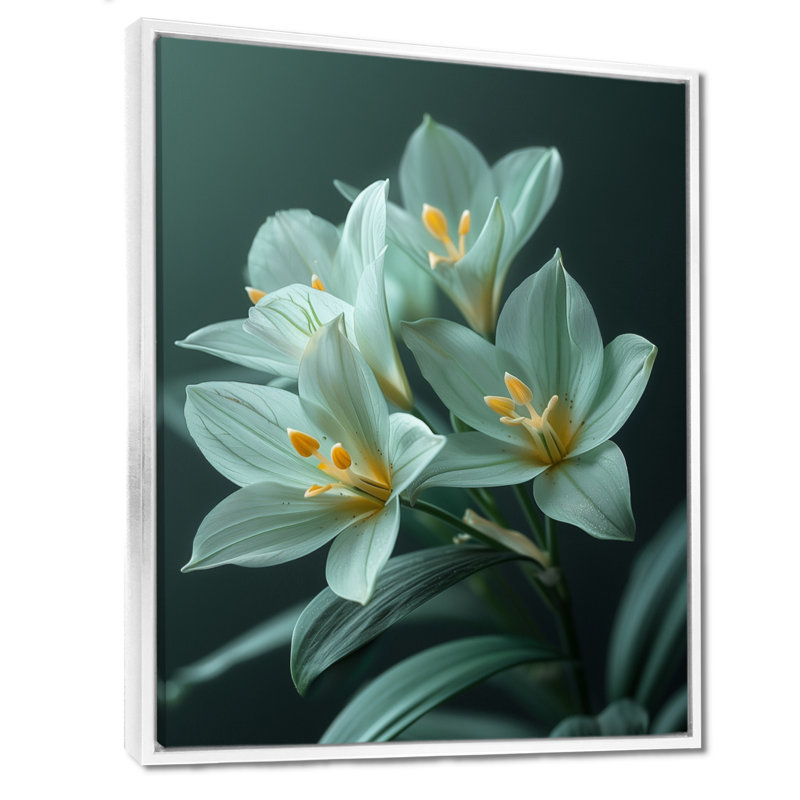 Emblème éthéré, photo d'orchidées vertes, impression d'art mural, H 16 po x l 32 po, Cadre flottant blanc