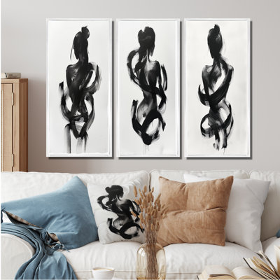 Minimal Woman Silhouette I - Modern Large Canvas Prints 3 Panels Collection