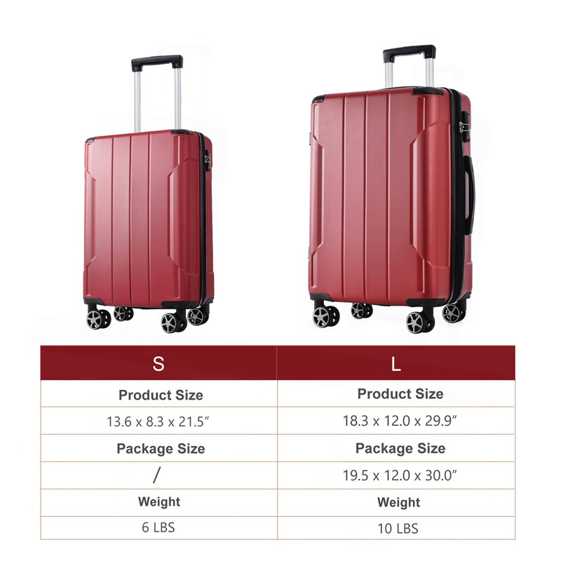 Ensemble de valises extensibles Hardshell en ABS 2 pièces avec roulettes TSA Lock, Rouge