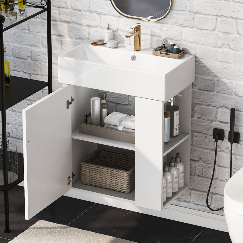 Lynice 21.6'' Single Bathroom Vanity with Top, White, Gold