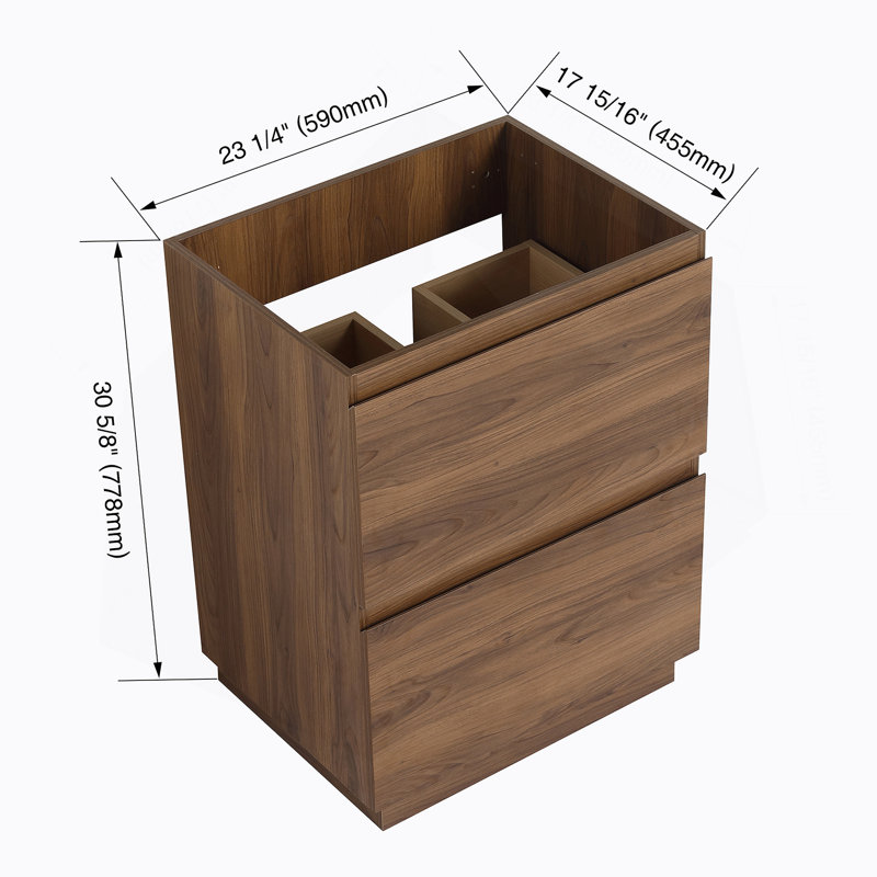 Meuble-lavabo 24 po sans lavabo supérieur, Brun