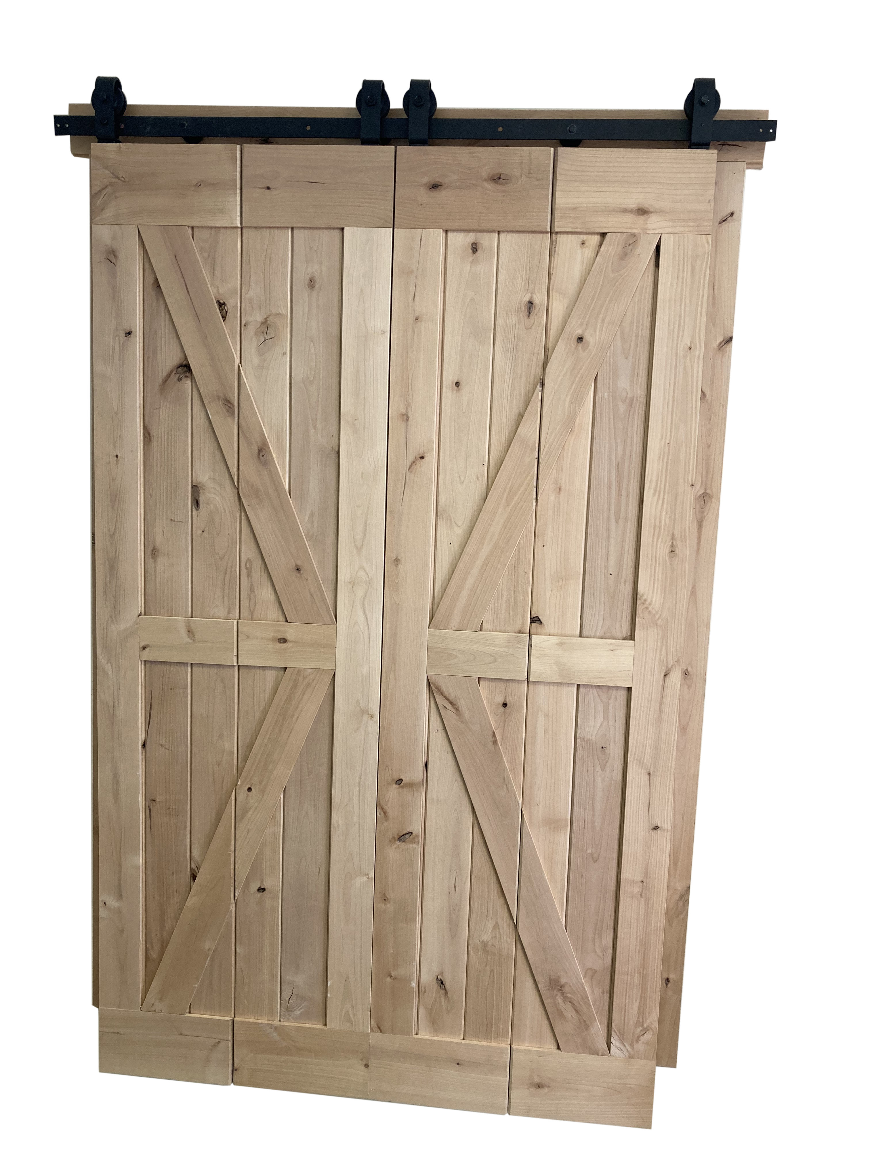 Lubann Paneled Wood Unfinished Barn Door with Bifold Installation