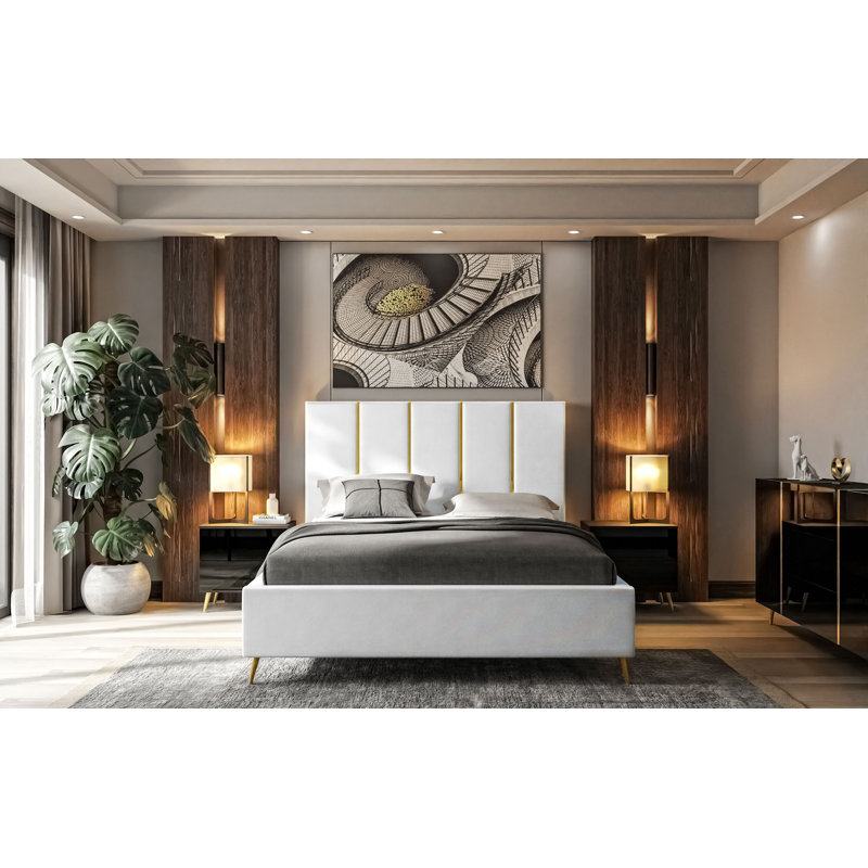 Upholstered Bed Ajhar with Storage, White, Super King (6')