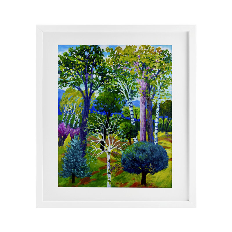 «Forest Medley Trees», reproduction encadrée sous verre, conception de Lee Ann Zirbes, H 16 po x l 13 po, Cadre blanc côtier