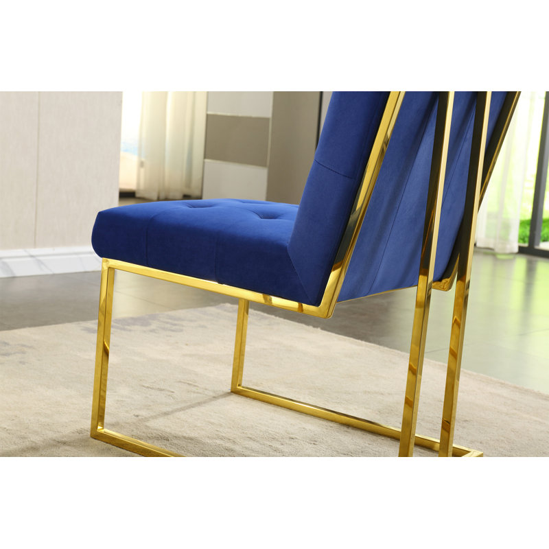 Chaise moderne en velours capitonnée, Bleu