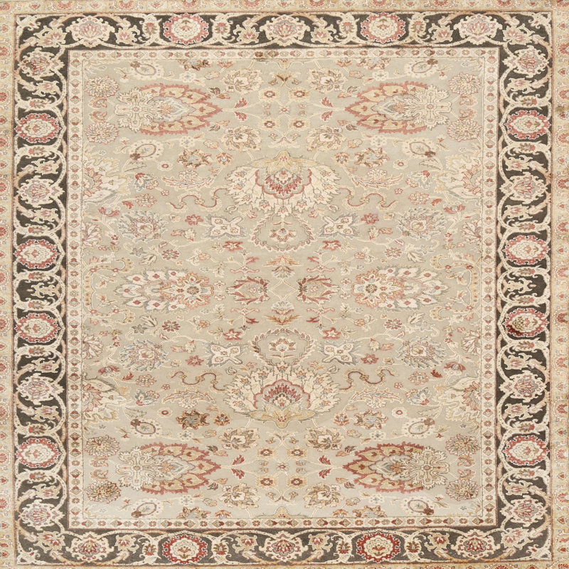 Tapis brun/noir/crème traditionnel, Carré 4 pi
