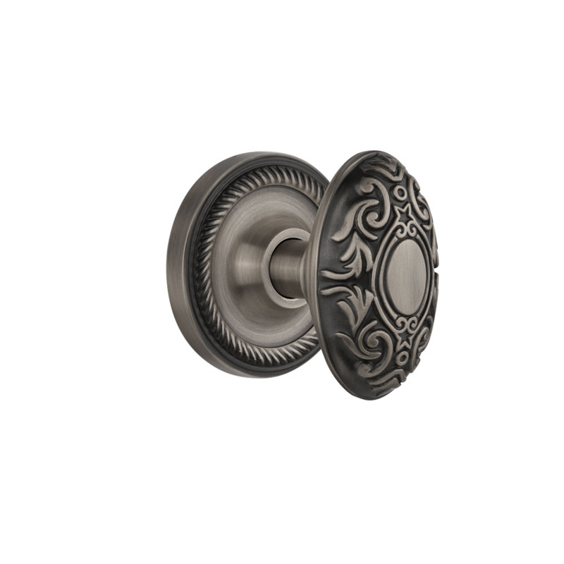 Rope Rosette with Victorian Door Knob, Antique Pewter, 2-3/8”