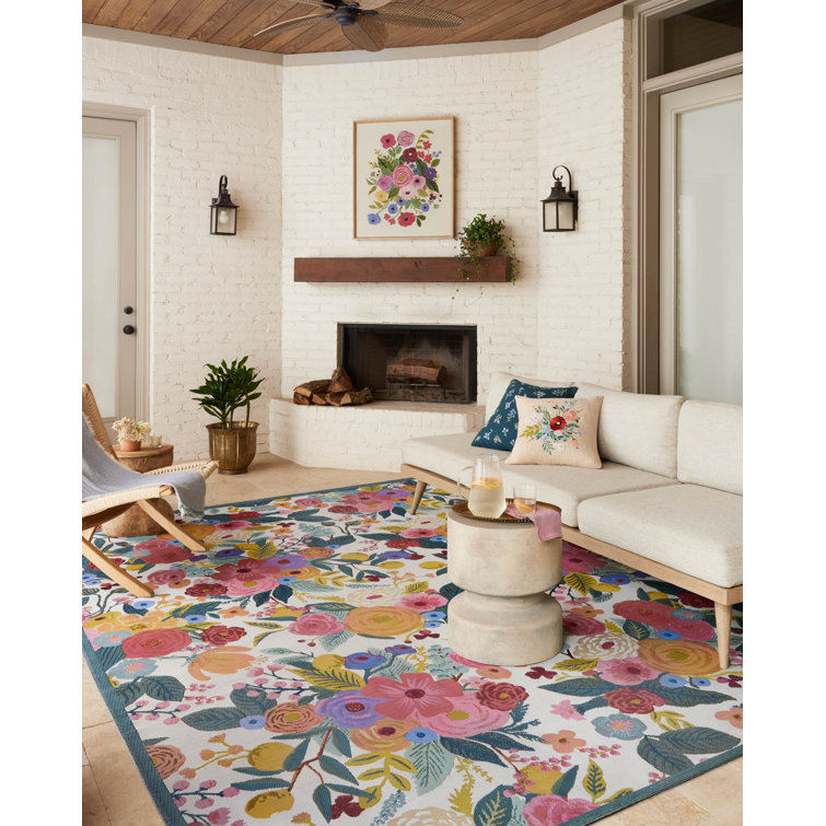 Rifle Paper Co. x Loloi Perennial Rose / Multi Indoor / Outdoor Area Rug 5’-3” 7’-8”