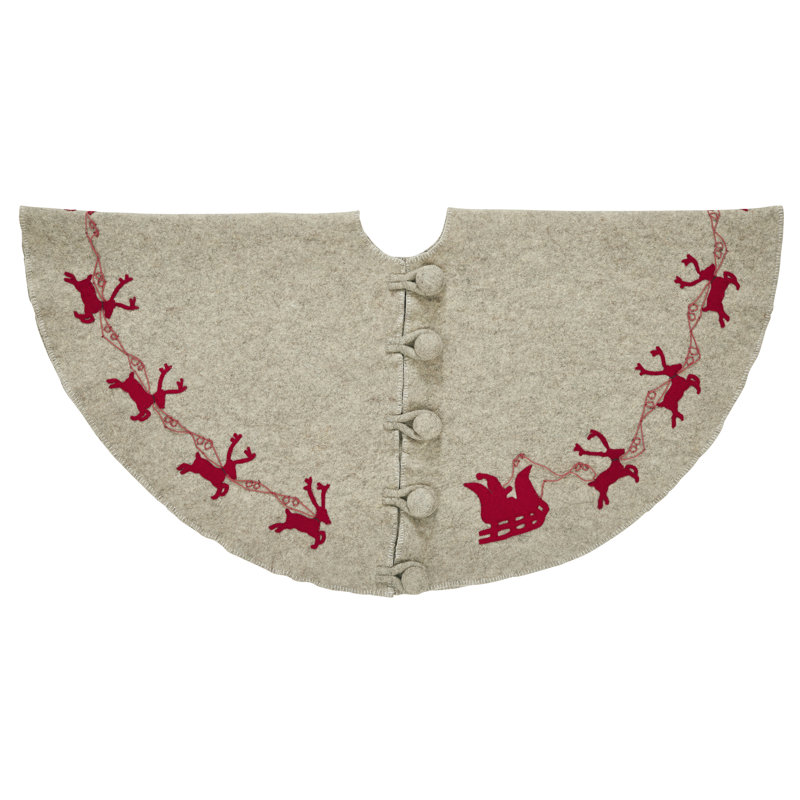 Handmade Beige Felt Reindeer Christmas Tree Skirt
